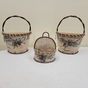 NWT Set of Three Birch Bark and Twig Wall Hanging Baskets